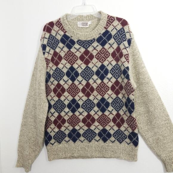 Vintage 70s Stetson argyle wool blend sweater XL - Picture 8 of 9